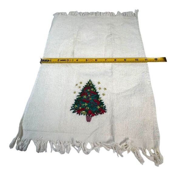 Vtg Kmart Embroidered Christmas Tree Hand Towel Cotton Bathroom Fringe Holiday - Picture 5 of 6